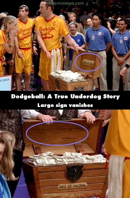 Phim Dodgeball: A True Underdog Story, chữ bên trong nắp của chiếc thùng này đã biến mất